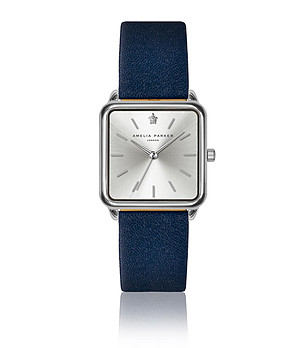 Сребрист дамски часовник със синя каишка Iness снимка