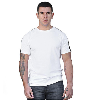 Памучна мъжка тениска в бяло и черно Olaf снимка