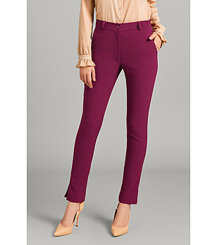 Дамски слим панталон в цвят бордо снимка