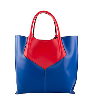 Дамска кожена чанта в синьо и червено Brett снимка