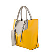 Дамска кожена чанта в сиво и жълто Brenda -1 снимка