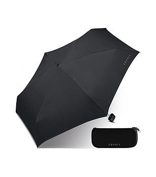 Черен сгъваем чадър с калъф снимка