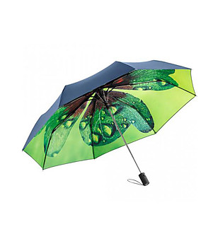 Сгъваем дамски чадър в синьо и зелено с UV защита снимка
