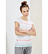 Памучна дамска тениска в бяло, розово и зелено-0 снимка
