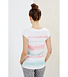 Памучна дамска тениска в бяло, розово и зелено-1 снимка