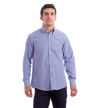 Синя памучна мъжка риза на каре Roman снимка