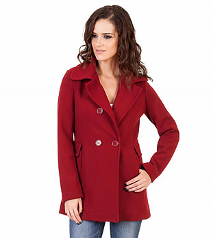 Дамско палто в бордо с двуредно закопчаване снимка