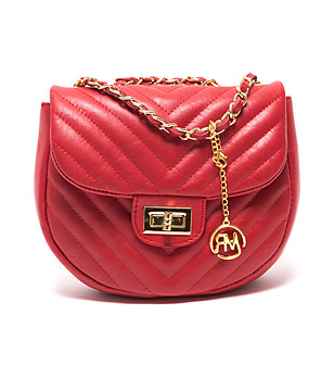Червена кожена дамска чанта за рамо Viviana снимка