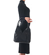 Черна кожена дамска чанта Bella-4 снимка