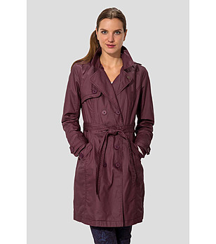 Дамски памучен шлифер тип тренч във вишнев нюанс  снимка