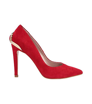 Червени велурени дамски обувки с кристал Verona снимка