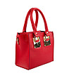 Червена кожена дамска чанта с метални елементи-1 снимка