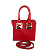 Червена кожена дамска чанта с метални елементи-2 снимка