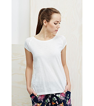 Дамска памучна бяла тениска с цип  снимка