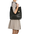 Черна кожена дамска чанта с релеф-4 снимка