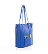 Синя кожена дамска чанта с дълги дръжки-2 снимка