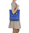 Синя кожена дамска чанта с дълги дръжки-4 снимка