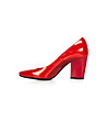 Червени кожени дамски обувки с масивен ток-2 снимка