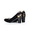 Черни дамски кожени обувки с контрастни елементи-3 снимка