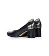 Черни дамски кожени обувки с двуцветен ток-3 снимка