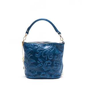 Синя кожена дамска чанта Denise снимка