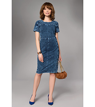 Памучна синя рокля имитираща деним снимка
