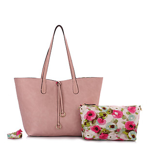 Двулицева дамска чанта с флорални мотиви снимка
