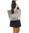 Кожена дамска чанта в сиво и сребристо Regina-4 снимка