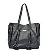 Черна кожена дамска чанта с пискюли Selina-0 снимка