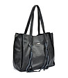 Черна кожена дамска чанта с пискюли Selina-2 снимка