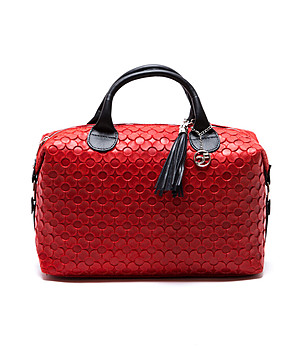 Червена кожена дамска чанта с фигурални мотиви Evana снимка