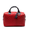 Червена кожена дамска чанта с фигурални мотиви Evana-0 снимка