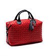 Червена кожена дамска чанта с фигурални мотиви Evana-2 снимка