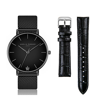 Черен дамски часовник с верижка и каишка Scarlet снимка