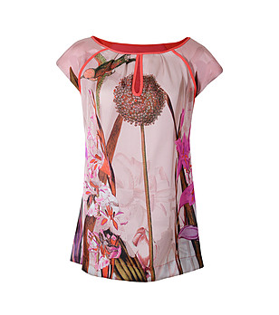 Дамска блуза в цвят корал с принт снимка