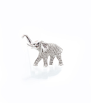 Сребриста брошка слон с кристали Swarovski снимка