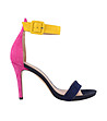 Велурени дамски сандали в тъмносиньо, жълто и розово-0 снимка