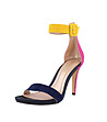 Велурени дамски сандали в тъмносиньо, жълто и розово-1 снимка