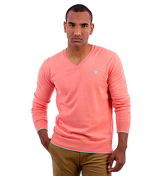 Мъжки памучен пуловер в цвят корал Rich снимка