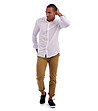 Бяла мъжка риза от памук и лен Iokim-3 снимка