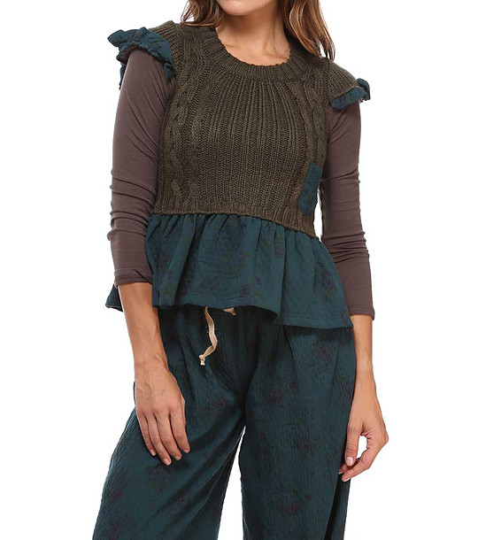 Комплект от пуловер и блуза в кафяво и цвят петрол снимка