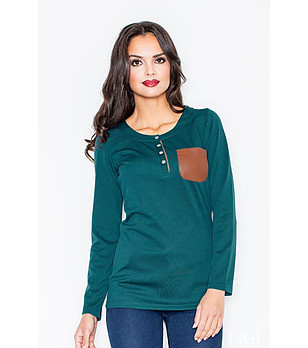Дамска блуза в зелен нюанс с джоб снимка