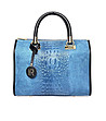 Синя кожена дамска чанта с кроко релеф Florence-0 снимка