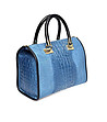 Синя кожена дамска чанта с кроко релеф Florence-1 снимка