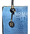 Синя кожена дамска чанта с кроко релеф Florence-2 снимка