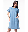 Синя рокля с лен и джобове Berta-0 снимка