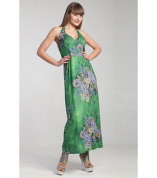 Дълга зелена рокля с ефектен принт от Magnolica  снимка