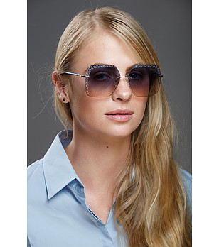 Слънчеви дамски очила в златисто и синьо снимка
