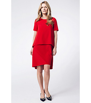 Червена рокля имитираща блуза и пола Ilana снимка
