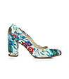 Дамски кожени обувки на ток в бяло с многоцветен принт Alicia-0 снимка
